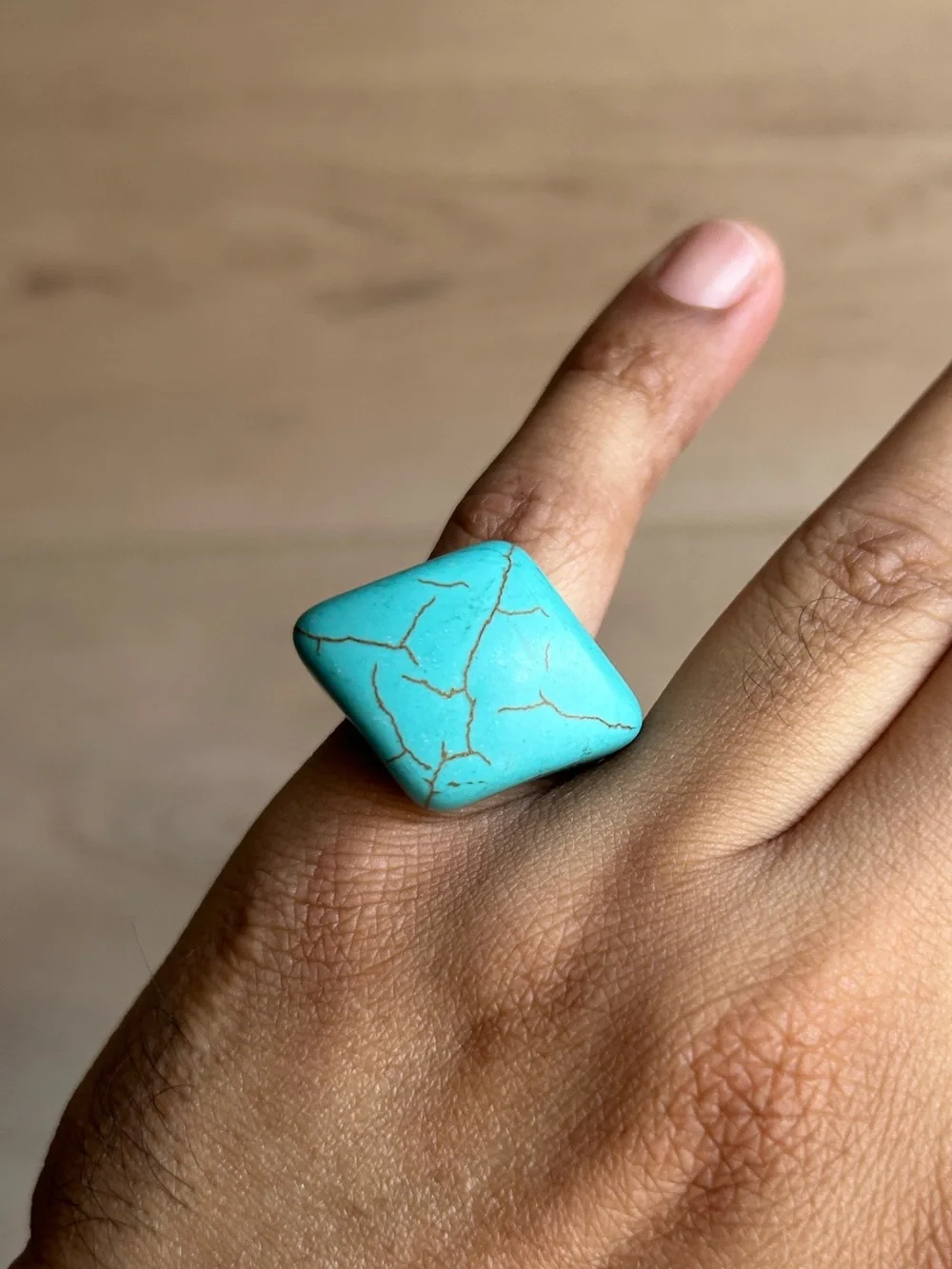 Chunky Architectural Synthetic Turquoise Block Ring Size 9